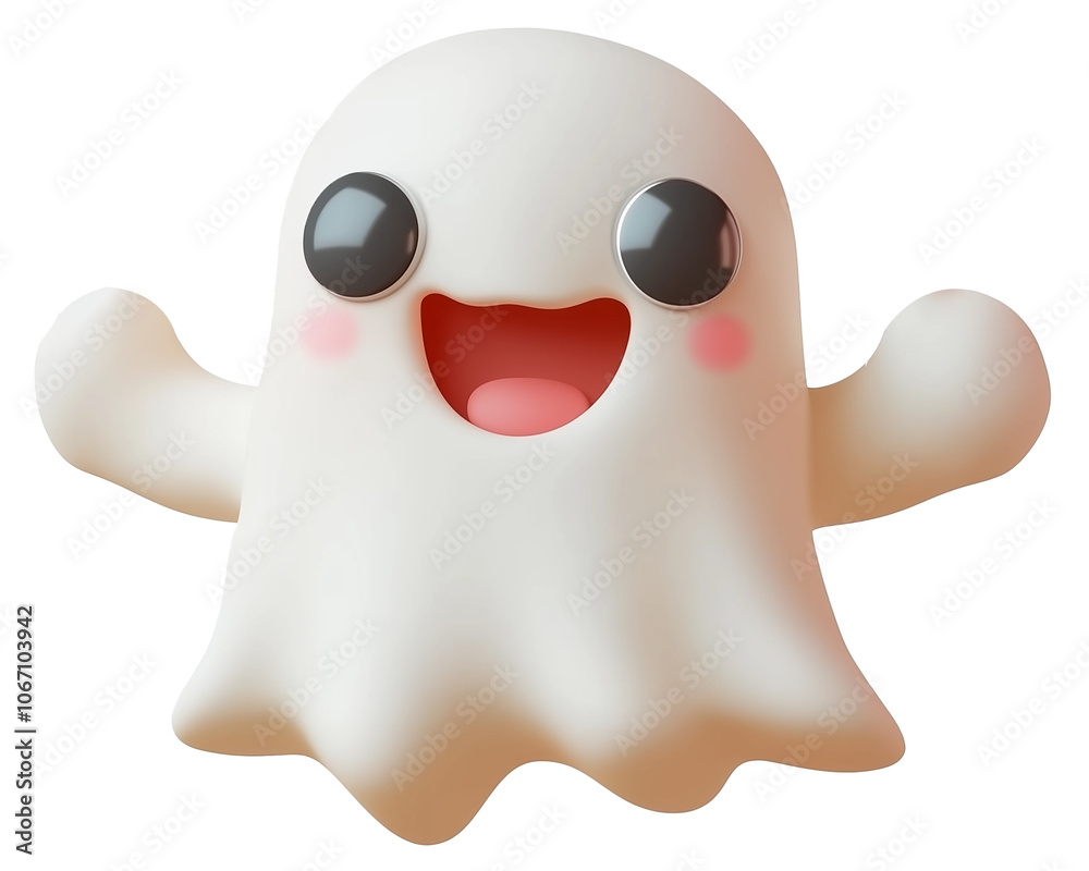 Halloween Ghost. Cute ghost character. Realistic 3d design element In plastic cartoon style. Icon isolated on white background. Vector illustration Halloween Ghost. Cute ghost character. Realistic 3d design element In plastic cartoon style. Icon isolated on white background. Vector illustration