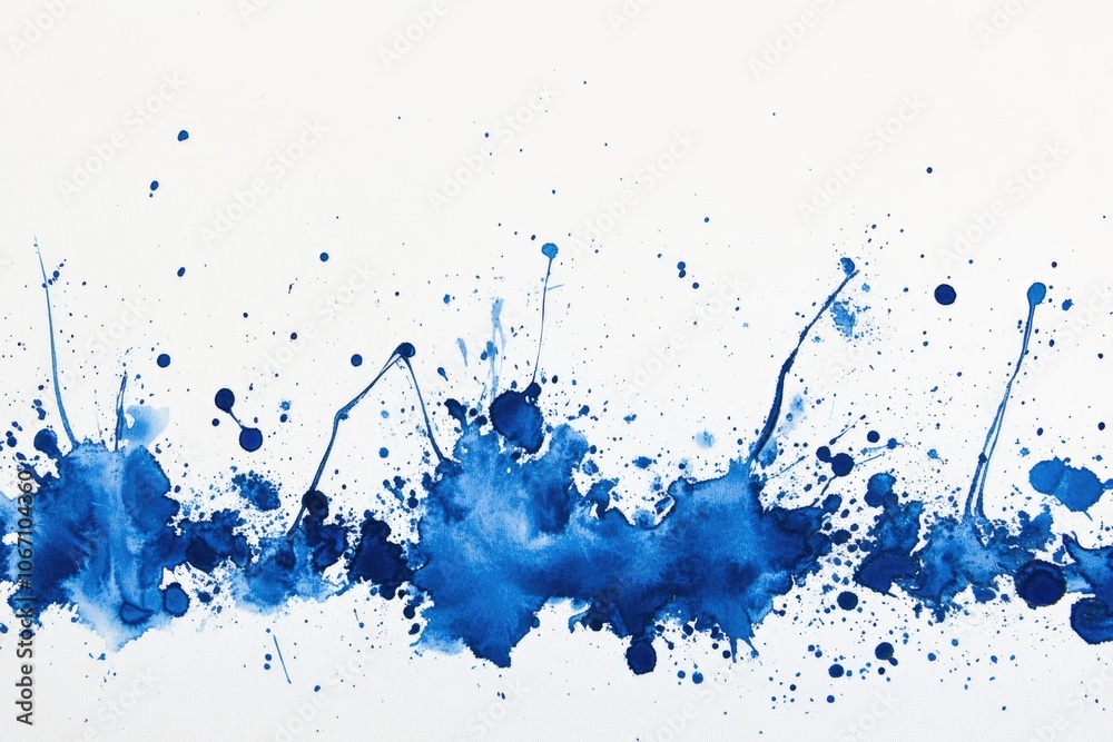 Blue Watercolor Splashes and Blobs on White Canvas Blue Watercolor Splashes and Blobs on White Canvas