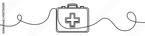 Simple line art illustration of medical kit symbolizing emergency preparedness and healthcare services