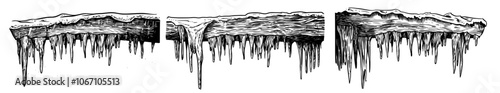 detailed hanging icicles for winter decor – black vector