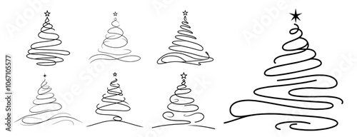 Modern Christmas tree silhouettes collection in black vector style
