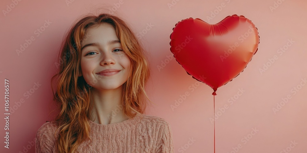Beautiful girl holding heart shape air balloon on studio isolated background Beautiful girl holding heart shape air balloon on studio isolated background