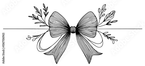 intricate hand-drawn bow illustration in line art black vector