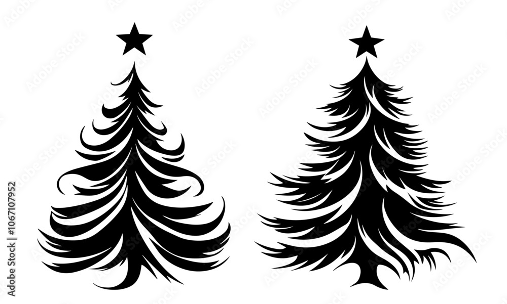 Fototapeta premium minimalist christmas trees with fluid shapes black vector