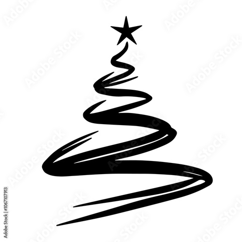 simple and artistic Christmas trees with stars, ideal for holiday-themed minimalist designs black vector