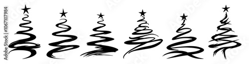 elegant minimalist Christmas tree silhouettes with stars, capturing holiday spirit in black vector