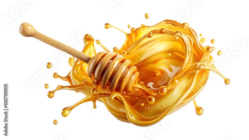 honey splash dripping from a wooden spoon