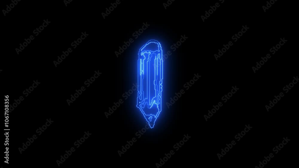 Neon pencil icon animation black background Neon pencil icon animation black background
