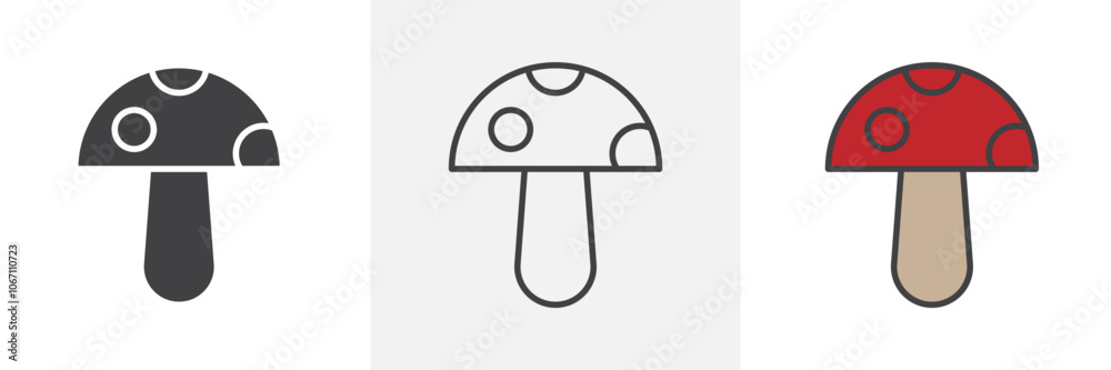 Mushroom icon in black and colored style. Mushroom icon in black and colored style.