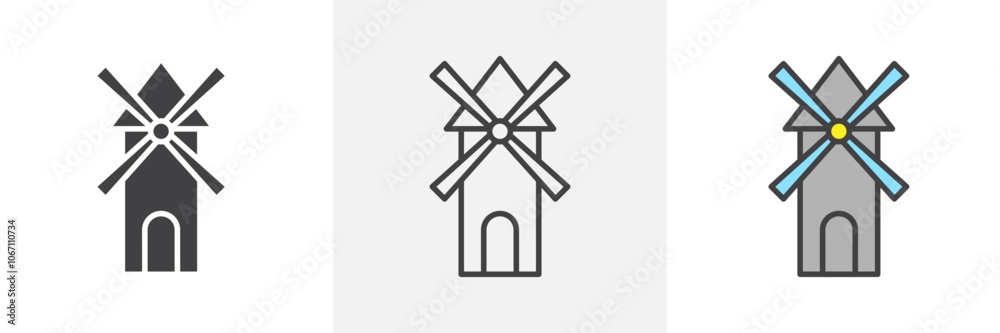 Mill icon in black and colored style.