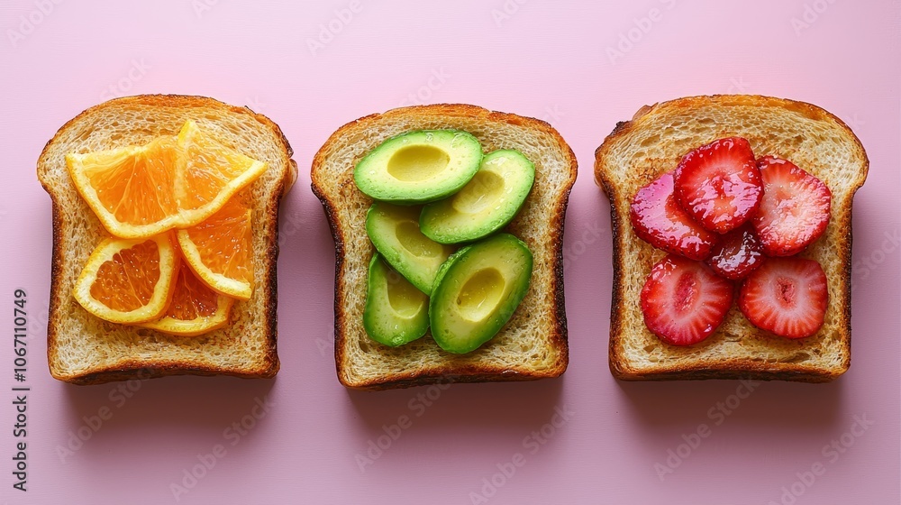 Delight your taste buds with fresh fruit sandwiches featuring orange avocado and strawberry toppings