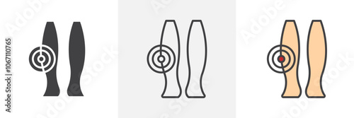 Shin pain icon in black and colored style.