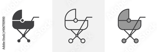 Baby carriage icon in black and colored style.