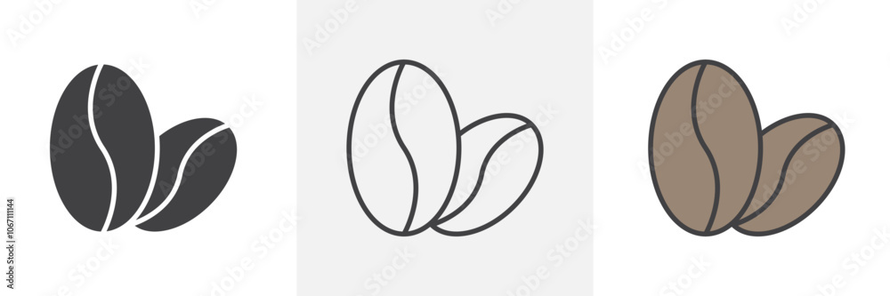 Coffee beans icon in black and colored style. Coffee beans icon in black and colored style.