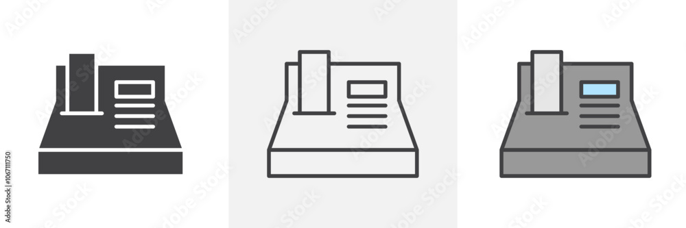 Money counting machine icon in black and colored style. Money counting machine icon in black and colored style.