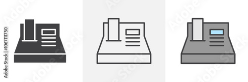 Money counting machine icon in black and colored style.