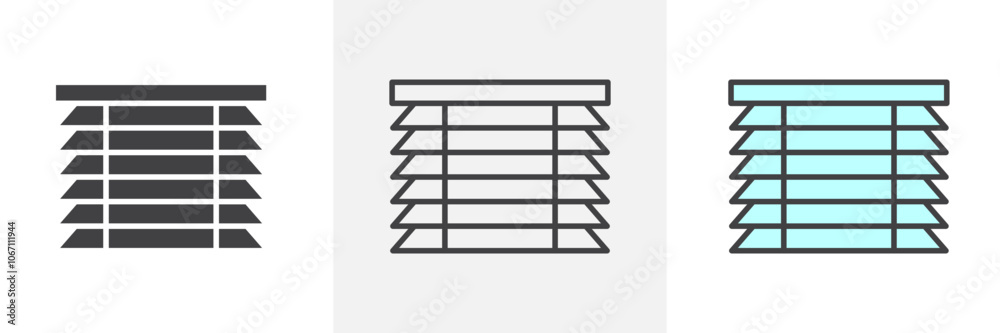 Blinds icon in black and colored style. Blinds icon in black and colored style.
