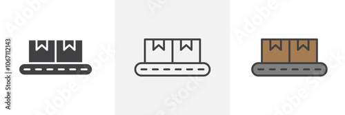 Conveyor belt icon in black and colored style.
