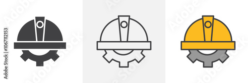 Construction worker icon in black and colored style.