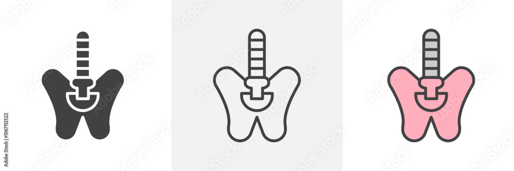 Pelvic area icon in black and colored style. Pelvic area icon in black and colored style.