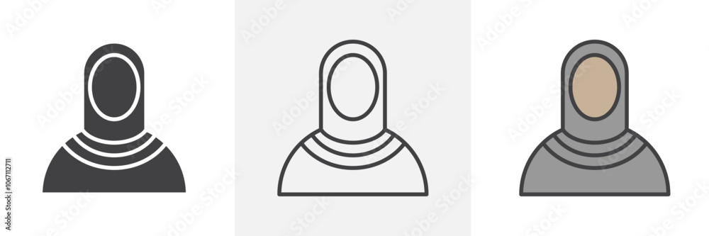 Muslim woman icon in black and colored style. Muslim woman icon in black and colored style.