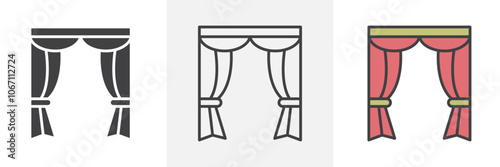 Curtains icon in black and colored style.