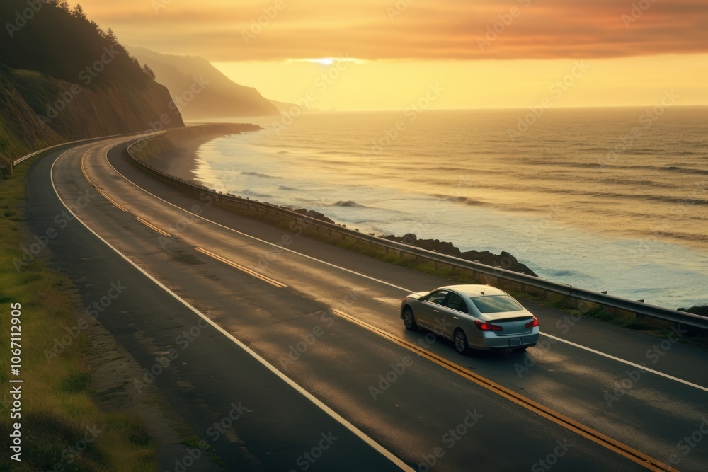 Car vehicle driving sunset.