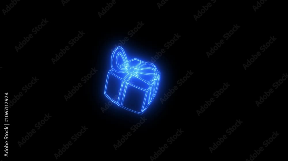Neon Glowing Gift box icon. neon gift box. Gift box. Outer glowing effect banner on the black background. Neon Glowing Gift box icon. neon gift box. Gift box. Outer glowing effect banner on the black background.