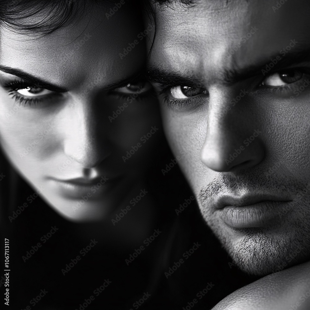 A man and a woman are standing next to each other with their eyes closed A man and a woman are standing next to each other with their eyes closed