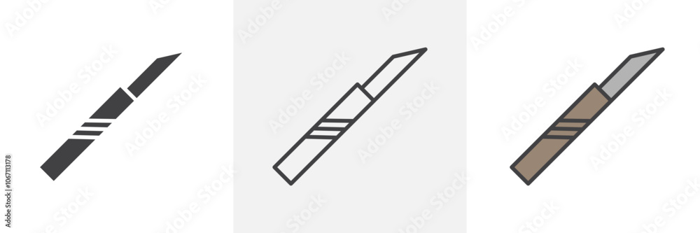 Scalpel icon in black and colored style. Scalpel icon in black and colored style.