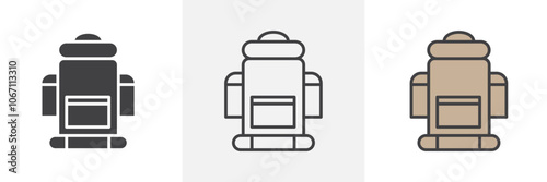 Hiking backpack icon in black and colored style.