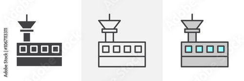 Flight control tower icon in black and colored style.
