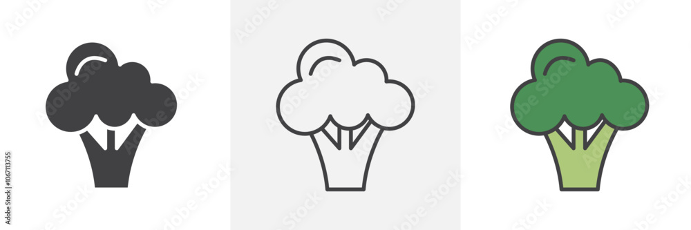 Broccoli icon in black and colored style. Broccoli icon in black and colored style.