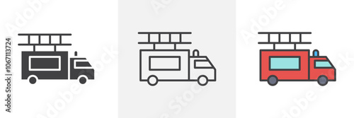Fire truck icon in black and colored style.