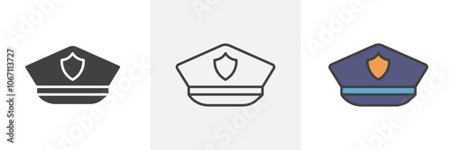 Police cap icon in black and colored style.