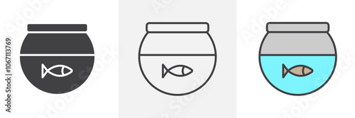 Fish bowl icon in black and colored style.