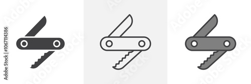 Pocket knife icon in black and colored style.