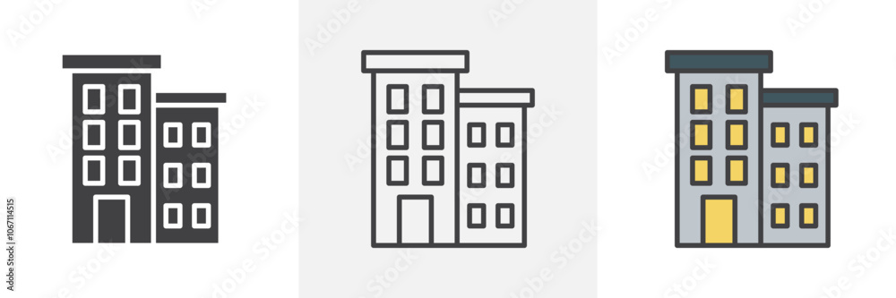 Apartment icon in black and colored style. Apartment icon in black and colored style.