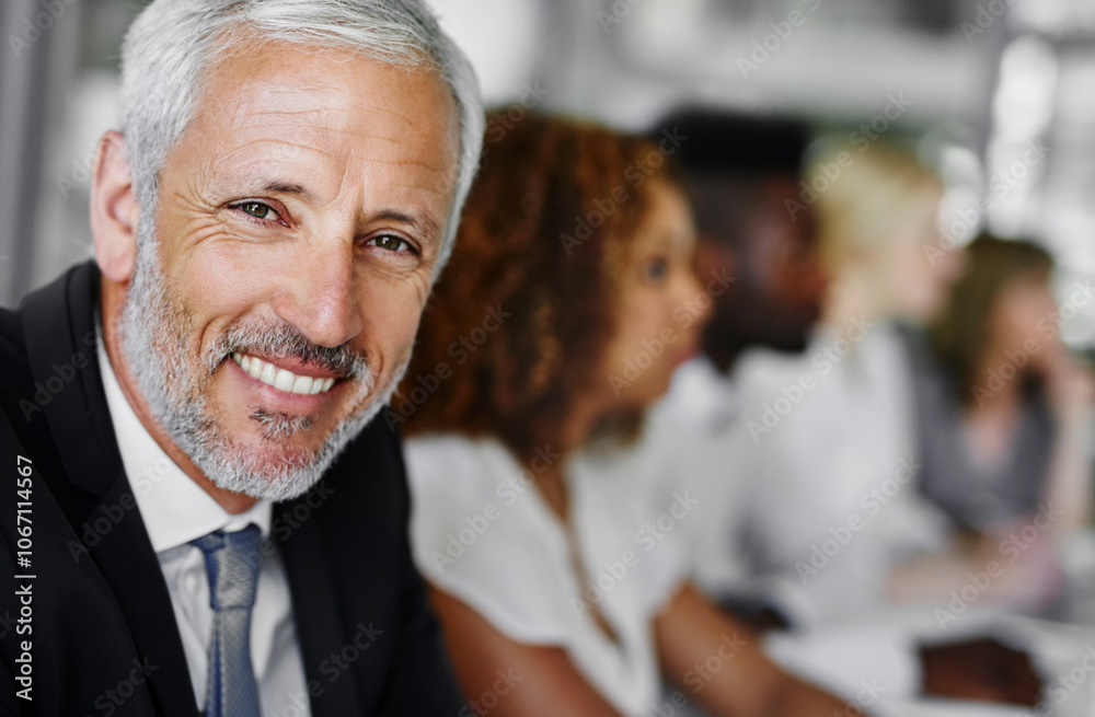 Meeting, smile and portrait with business man in office for growth, development and strategy. Insight solution, corporate organization and idea with mature person in boardroom for project management Meeting, smile and portrait with business man in office for growth, development and strategy. Insight solution, corporate organization and idea with mature person in boardroom for project management