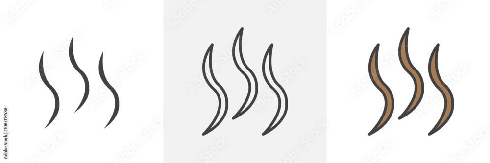Smoke steam silhouette icon in black and colored style. Smoke steam silhouette icon in black and colored style.
