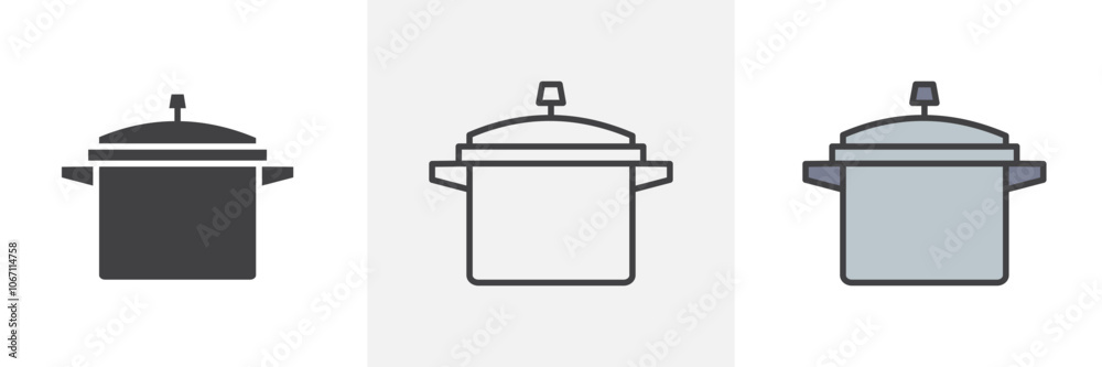 Pressure cooker icon in black and colored style. Pressure cooker icon in black and colored style.