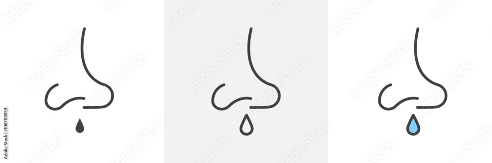 Stuffy nose icon in black and colored style. Stuffy nose icon in black and colored style.