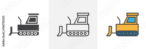 Bulldozer icon in black and colored style.