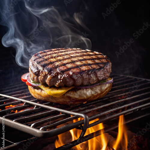 Fleisch - Burger auf Grillrost photo