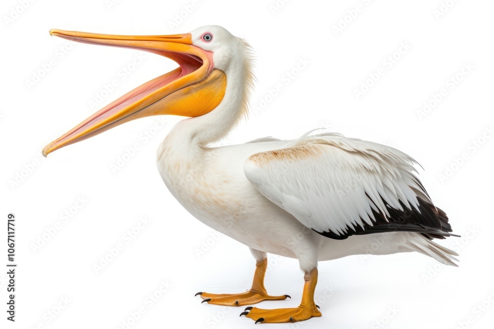 Pelican animal bird white background.