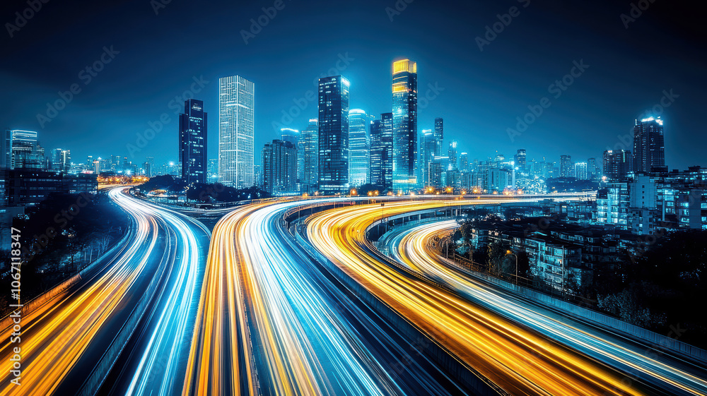 Fototapeta premium Nighttime cityscape with glowing windows