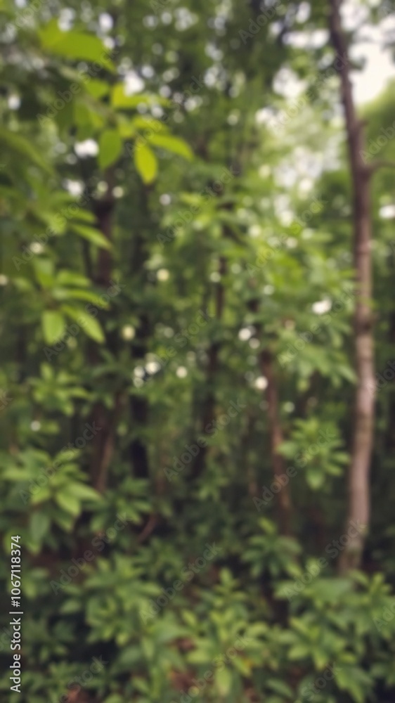 Blurred background of lush green forest with soft focus leaves and trees, design Blurred background of lush green forest with soft focus leaves and trees, design