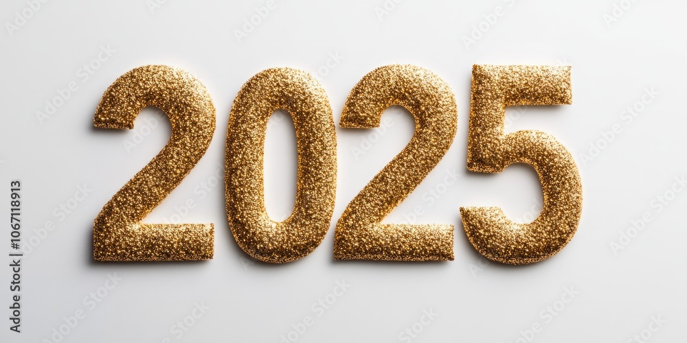 2025, made of golden shiny particles on a white background 2025, made of golden shiny particles on a white background