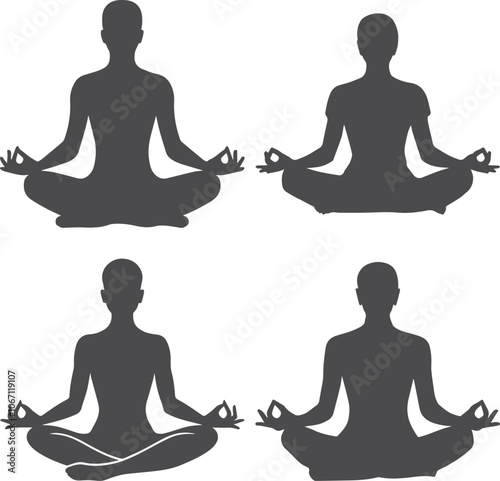 Meditating Person Silhouette Illustration with a white background