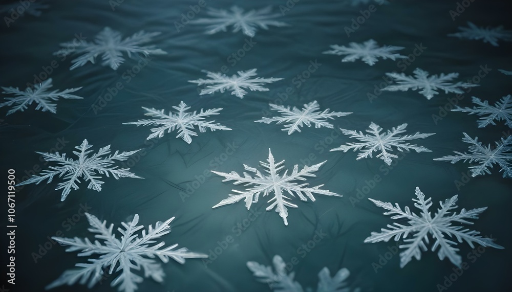 Thick frozen water with intricate snowflake patterns on its surface, illuminated by the moonlight, revealing shades of blue and gray create with ai Thick frozen water with intricate snowflake patterns on its surface, illuminated by the moonlight, revealing shades of blue and gray create with ai